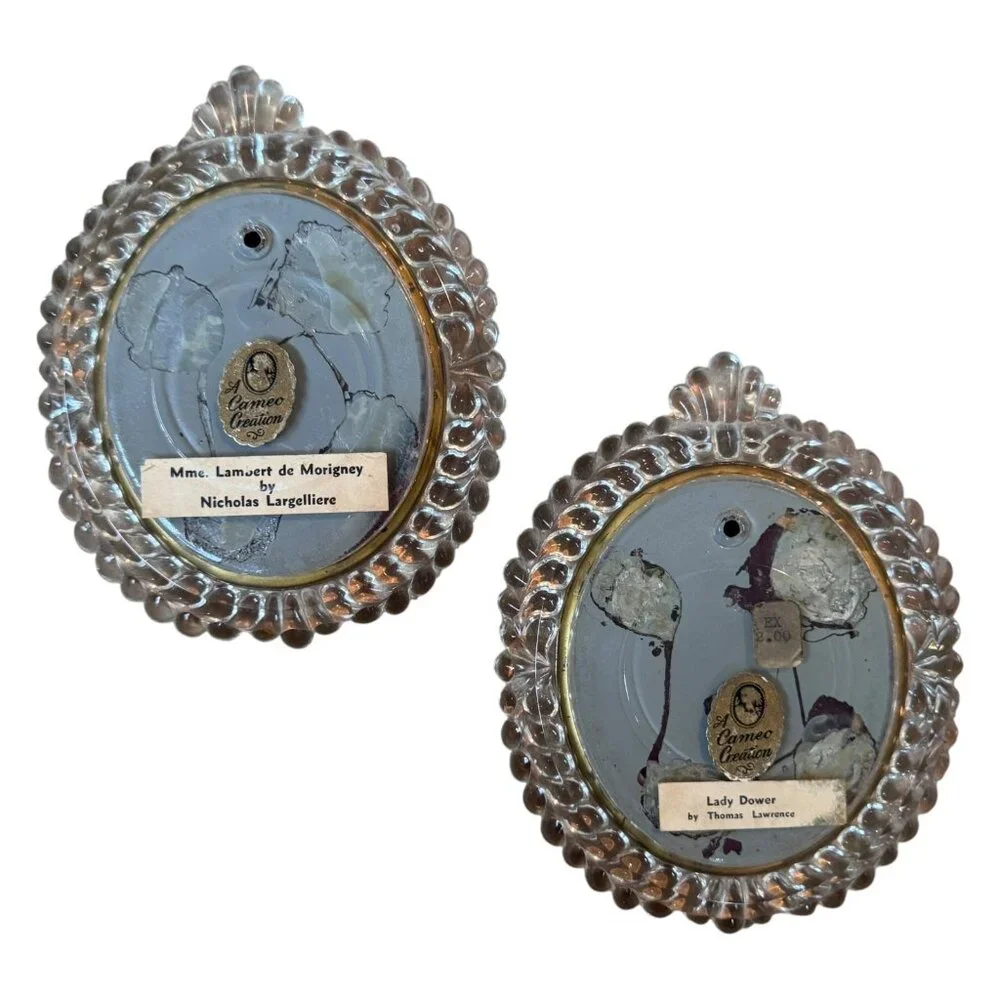 Antique Set Cameo Creation‎ Mme Lambert Morigney & Lady Dower Glass Framed Glass